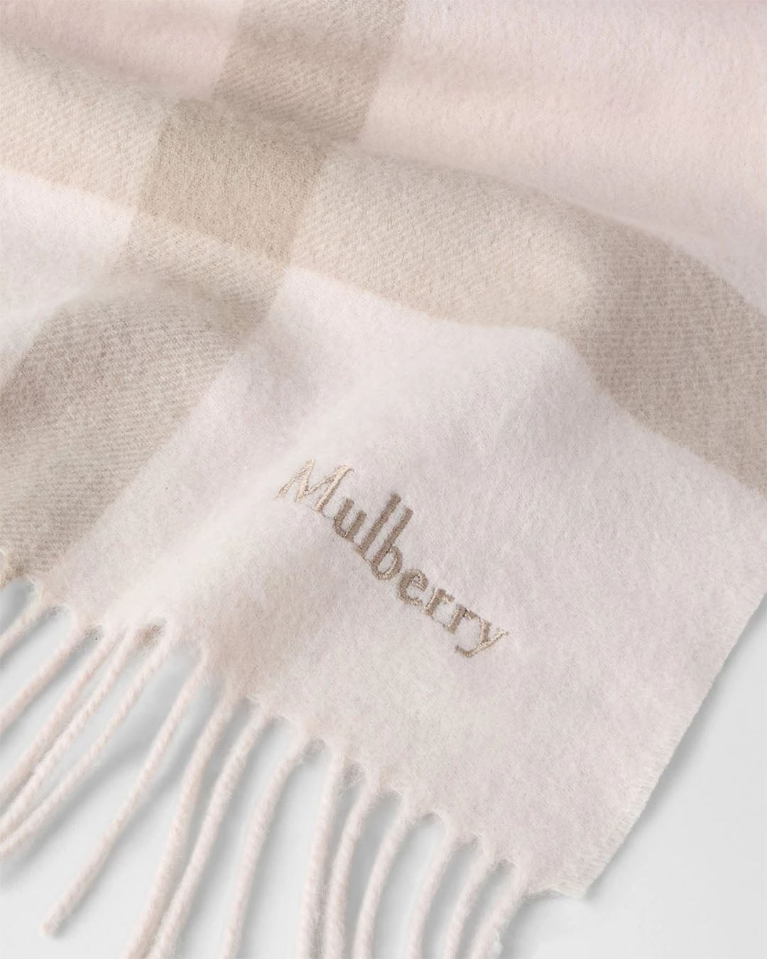 Mulberry Large Check Merino Wool Scarf