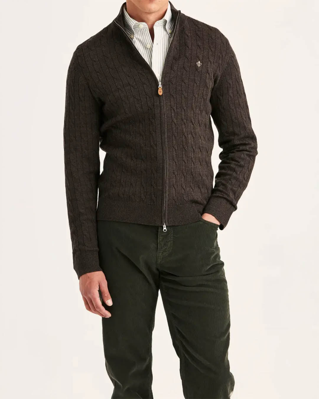 Morris Merino Cable Zip Cardigan