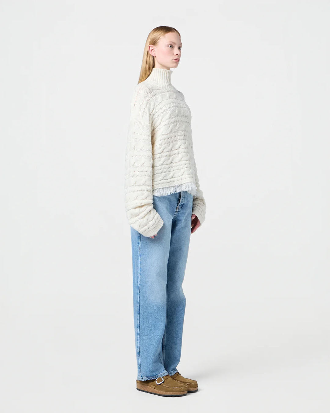 Guest In Residence Cropped Cable Turtleneck