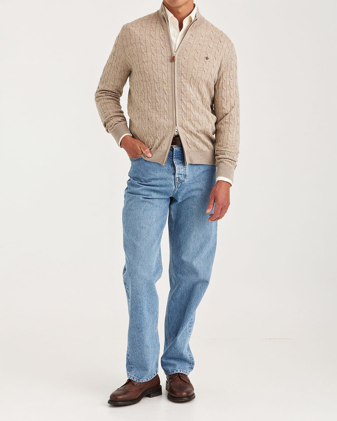 Morris Merino Cable Zip Cardigan