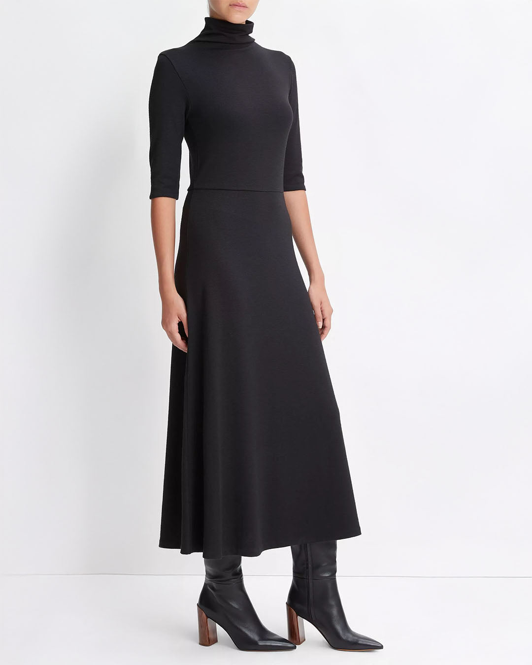 Vince Elbow-Sleeve Turtleneck Dress