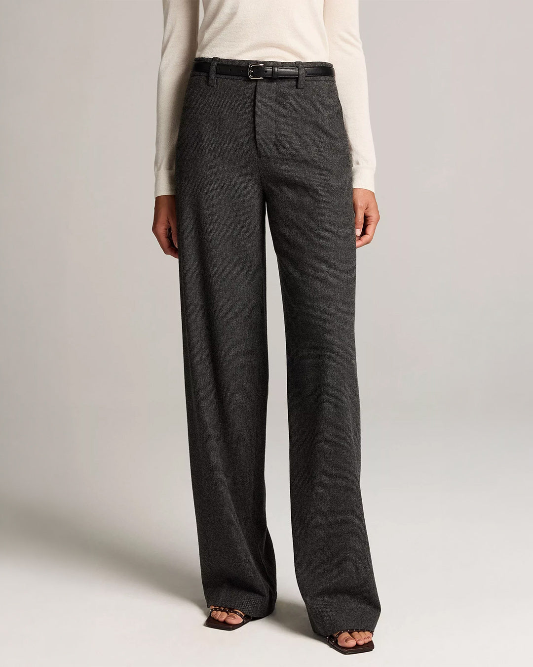Vince Micro Houndstooth Mid Rise Tailored Wool Wide Leg