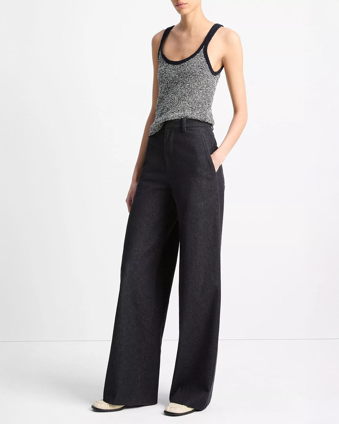 Vince Italian Cotton High-Waist Wide-Leg Pant