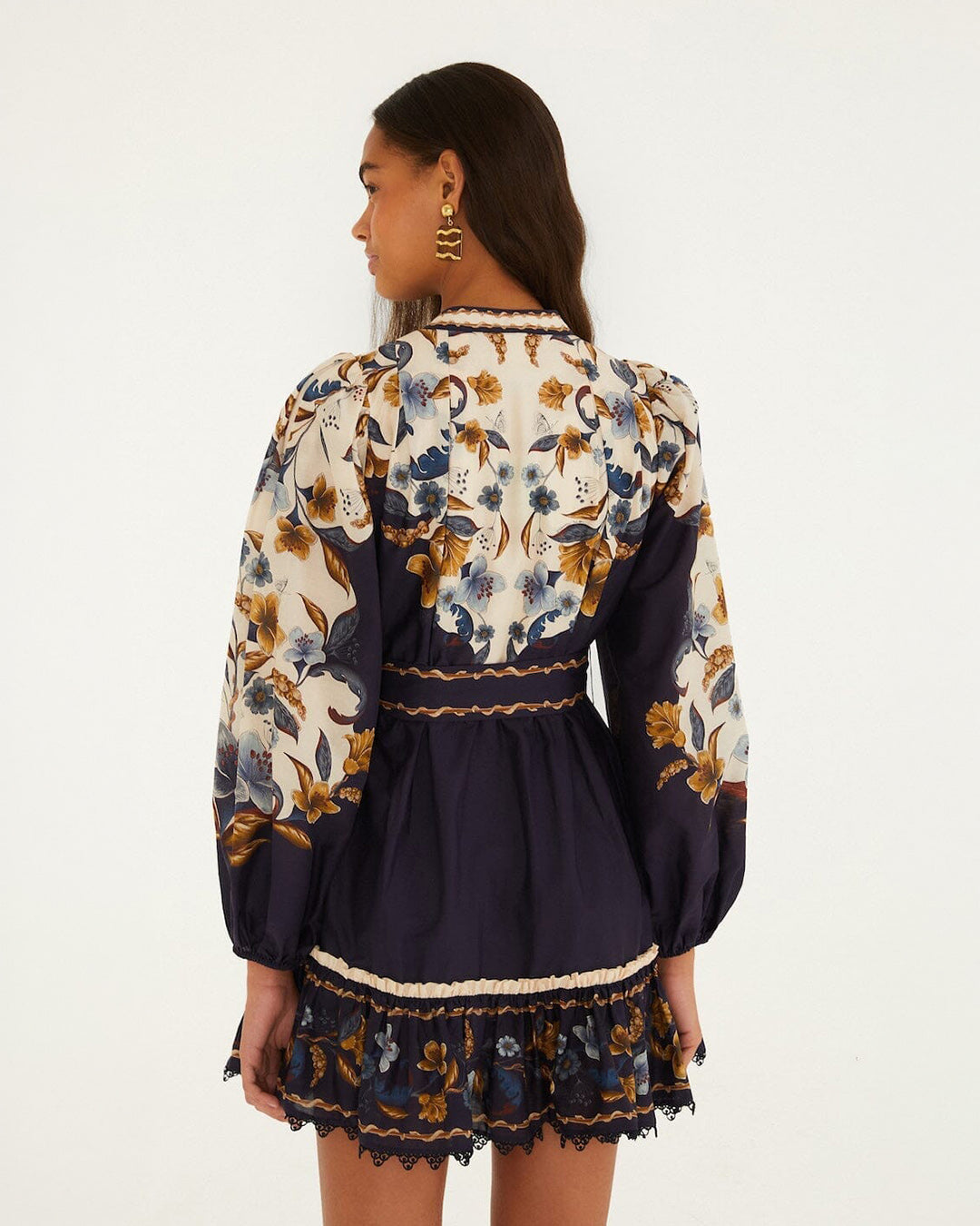 Farm Rio Golden Nature Navy Blue Mini Dress