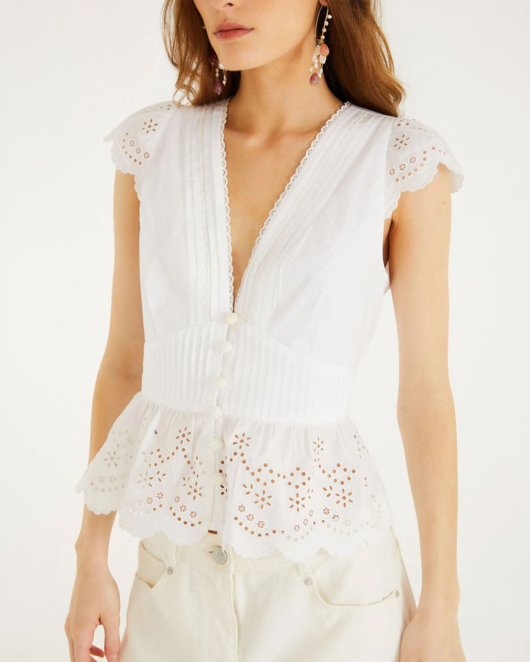 Farm Rio Embroidered Lace Blouse