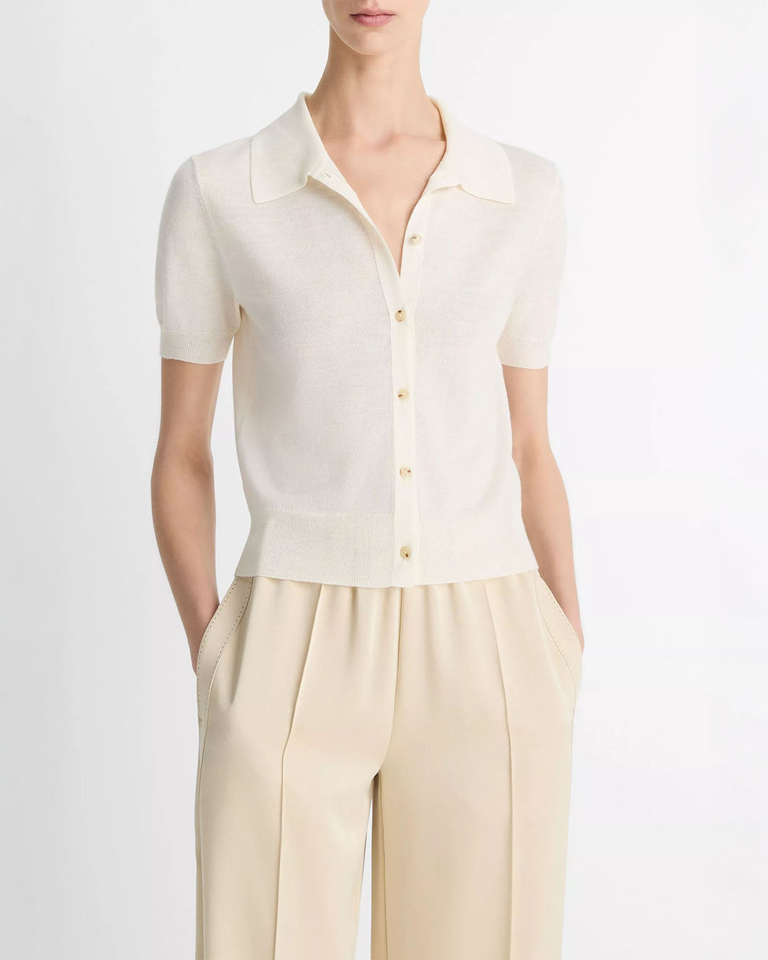 Vince Wool-Blend Collared Button Front