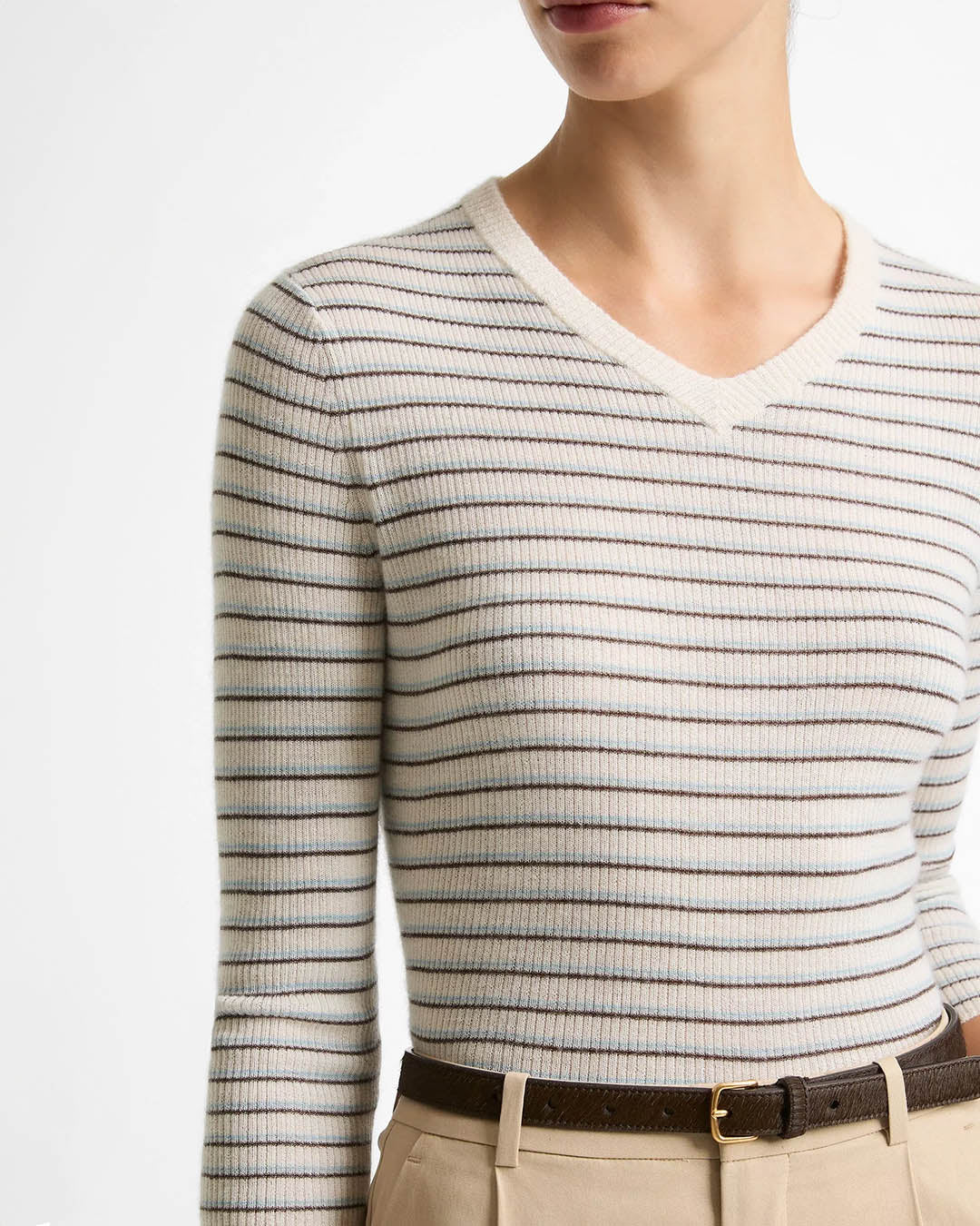 Vince Striped High V-Neck