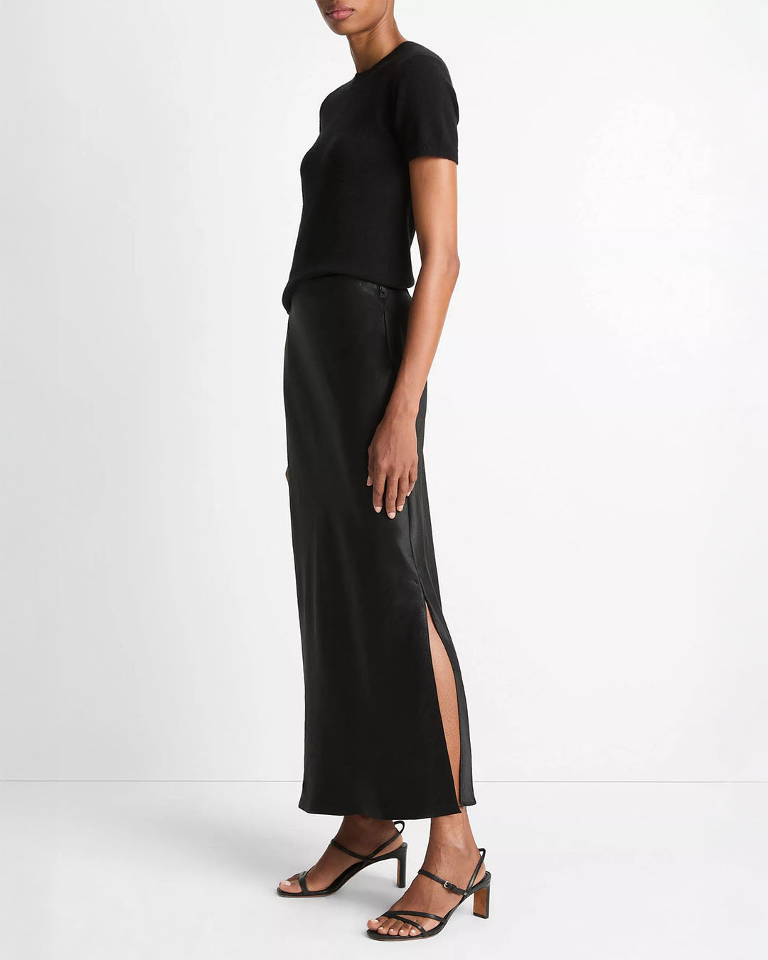 Vince Satin Side Slit Slip Skirt