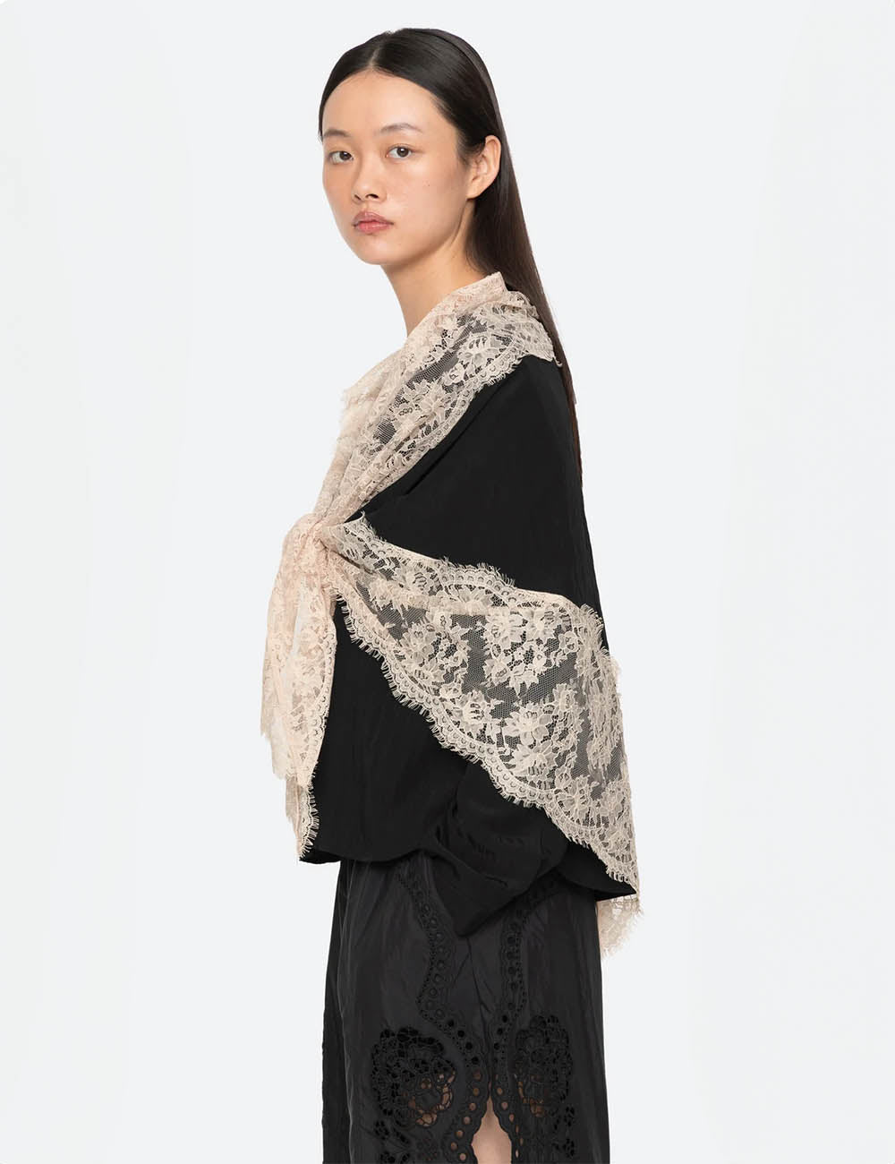 Sea New York Lisette Solid L/SLV Blouse W/Lace Scarf