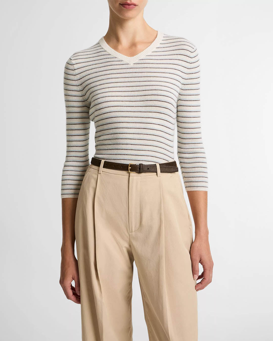 Vince Striped High V-Neck