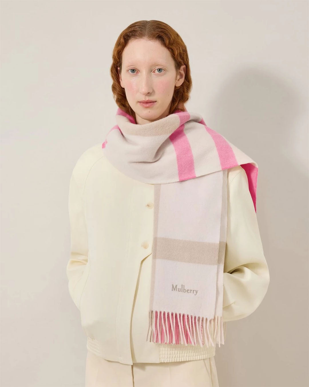 Mulberry Large Check Merino Wool Scarf