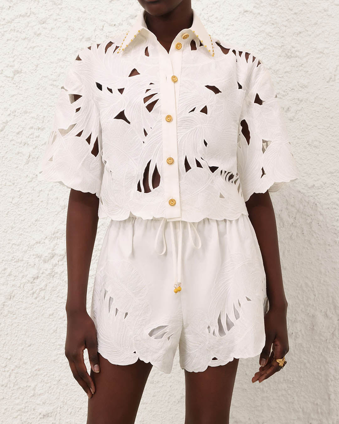 Zimmermann Mahon Embroidered Crop Shirt