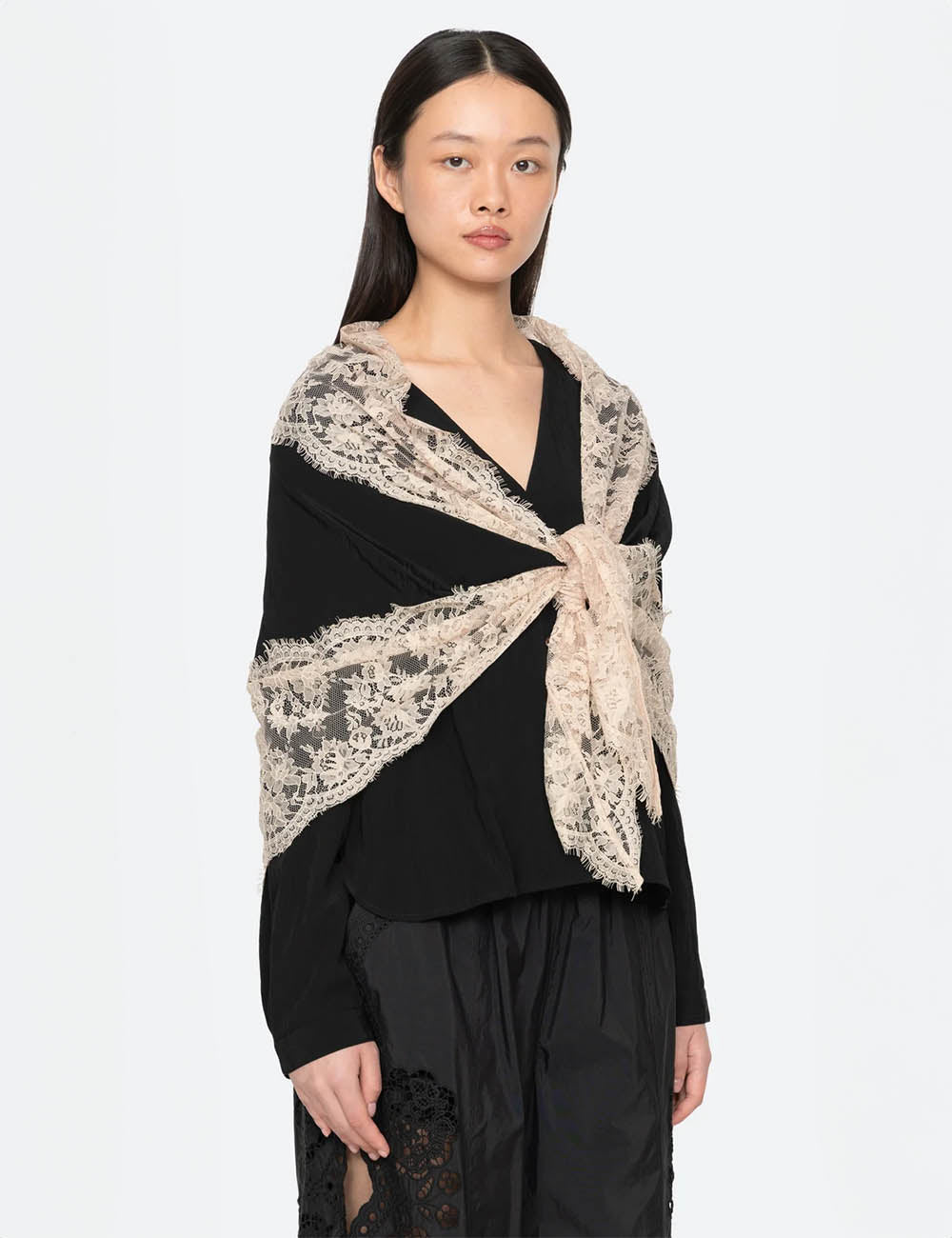 Sea New York Lisette Solid L/SLV Blouse W/Lace Scarf