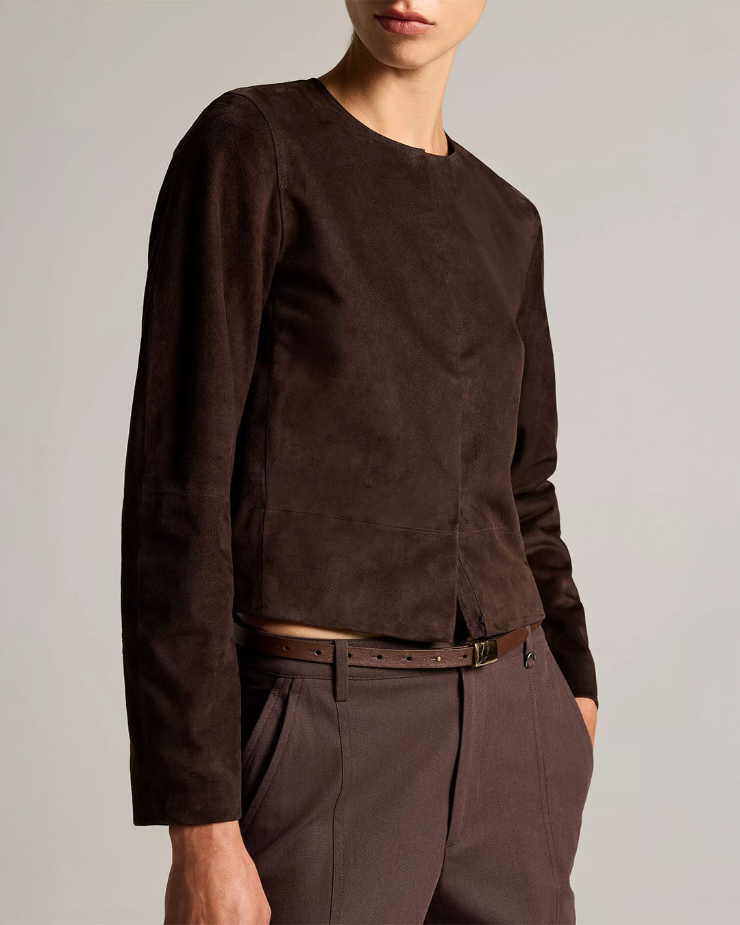 Vince Collarless Cropped Suede Jacket