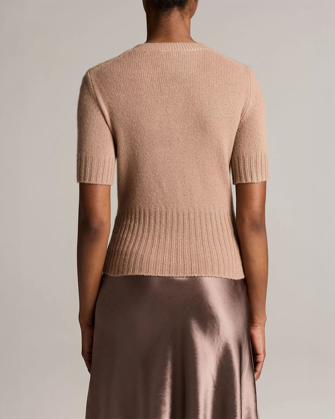 Vince Wool-Cashmere High-Rib Short-Sleeve Sweater