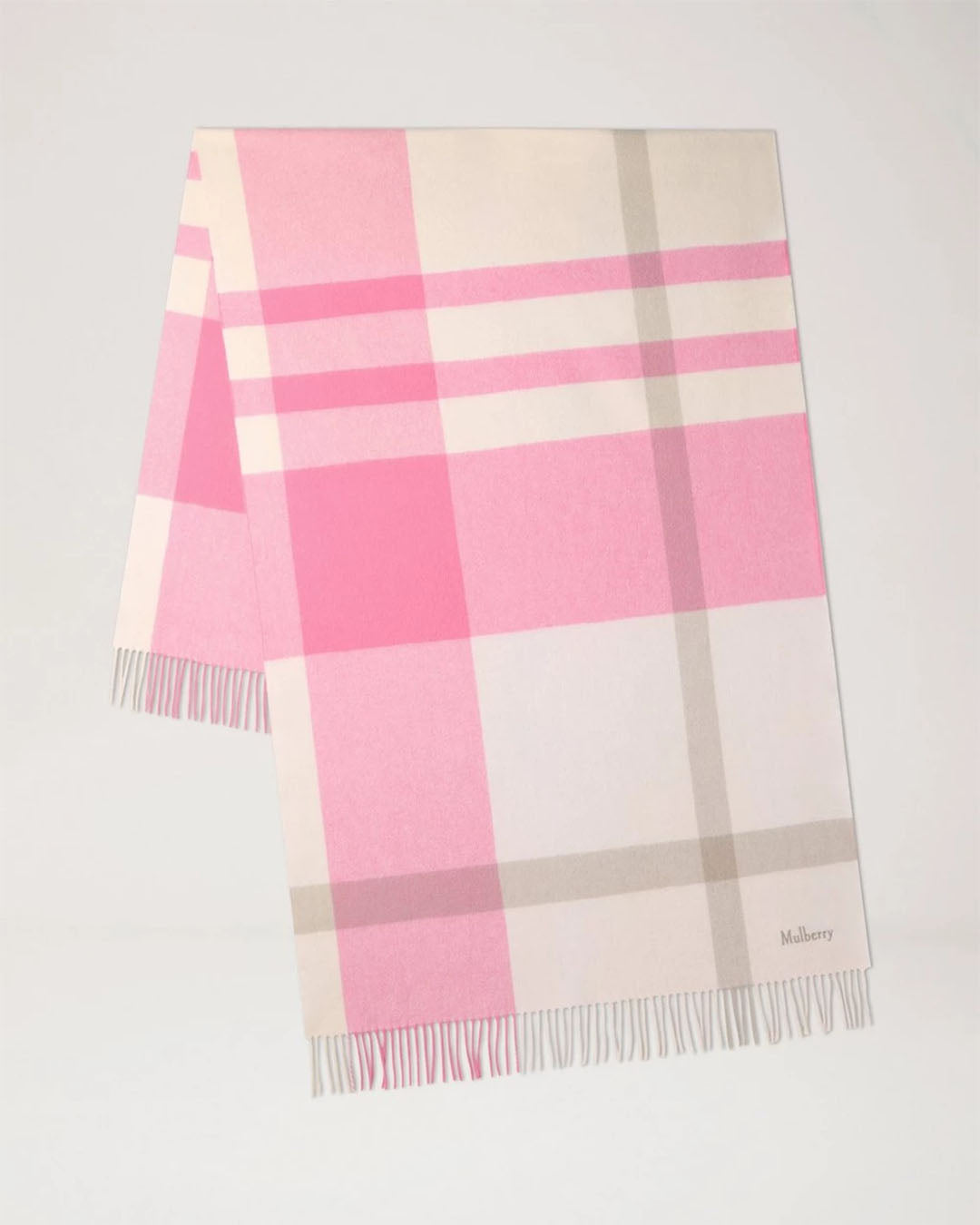 Mulberry Large Check Merino Wool Scarf