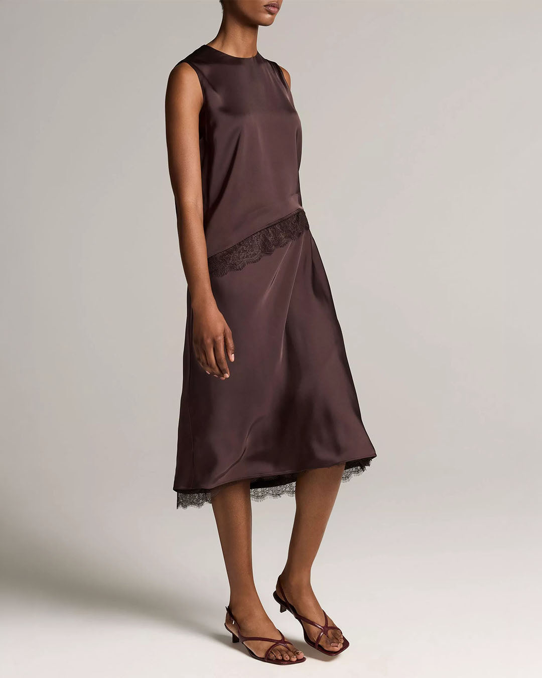 Vince Lace-Trim Satin Slip Skirt