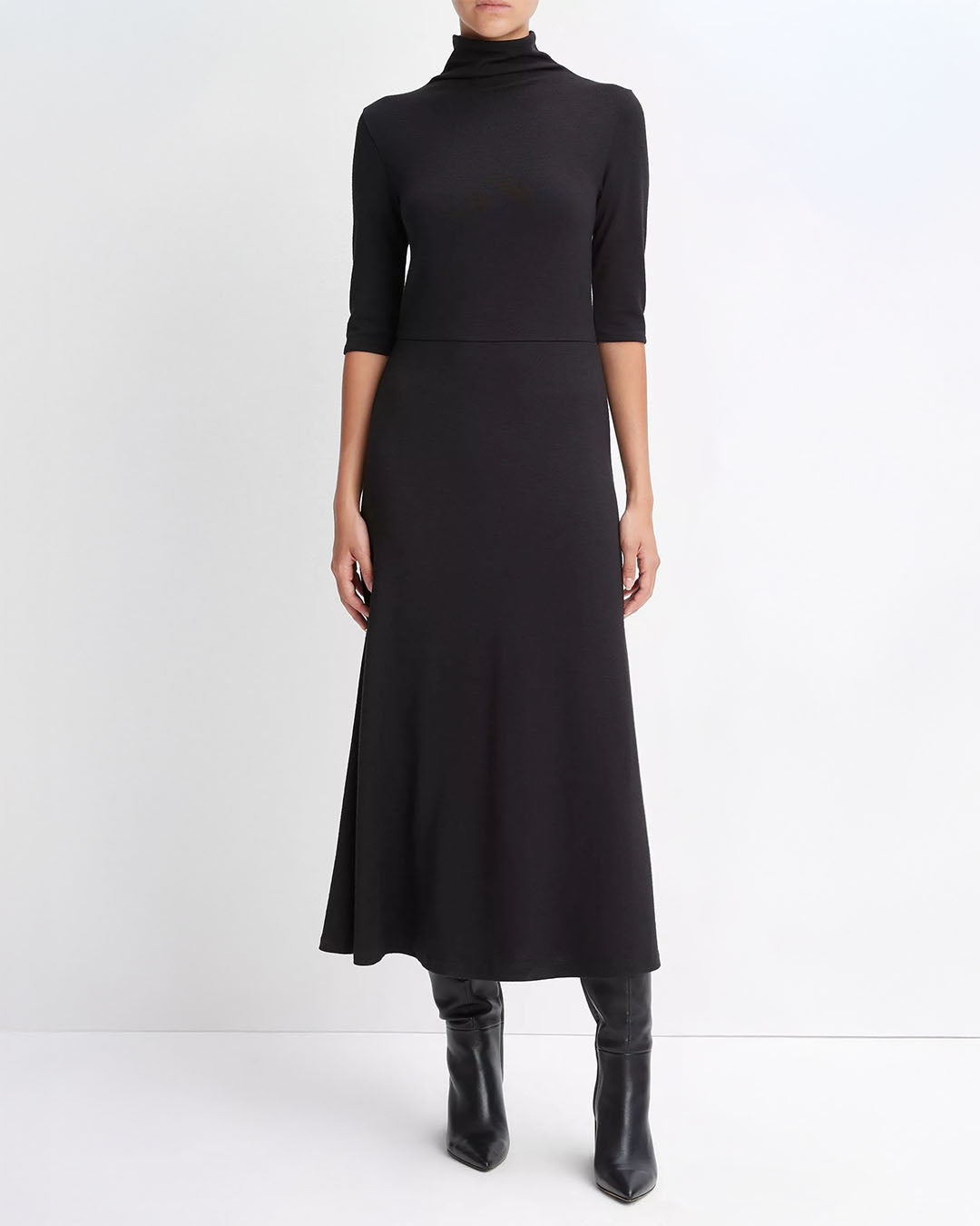 Vince Elbow-Sleeve Turtleneck Dress