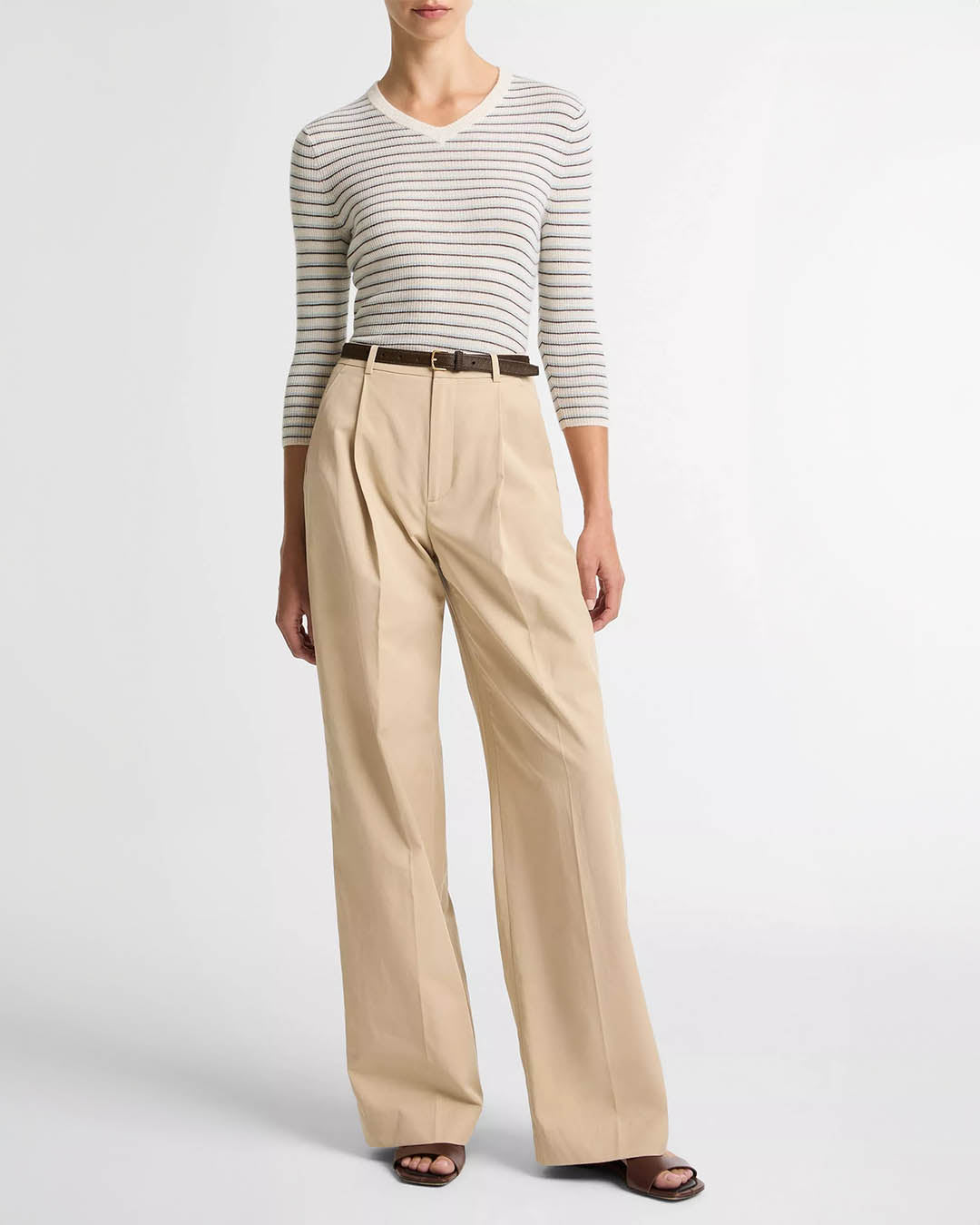 Vince Striped High V-Neck