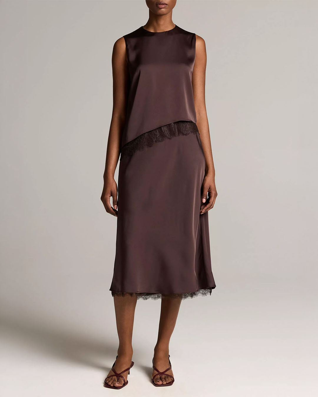 Vince Lace-Trim Satin Slip Skirt