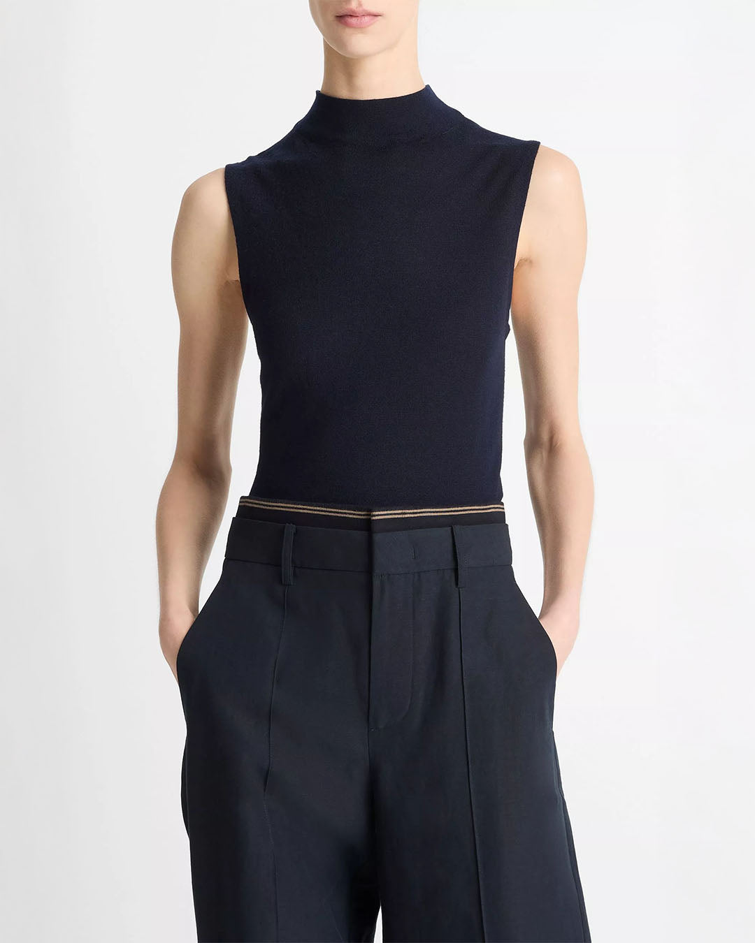 Vince Wool-Blend Sleeveless Mock-Neck