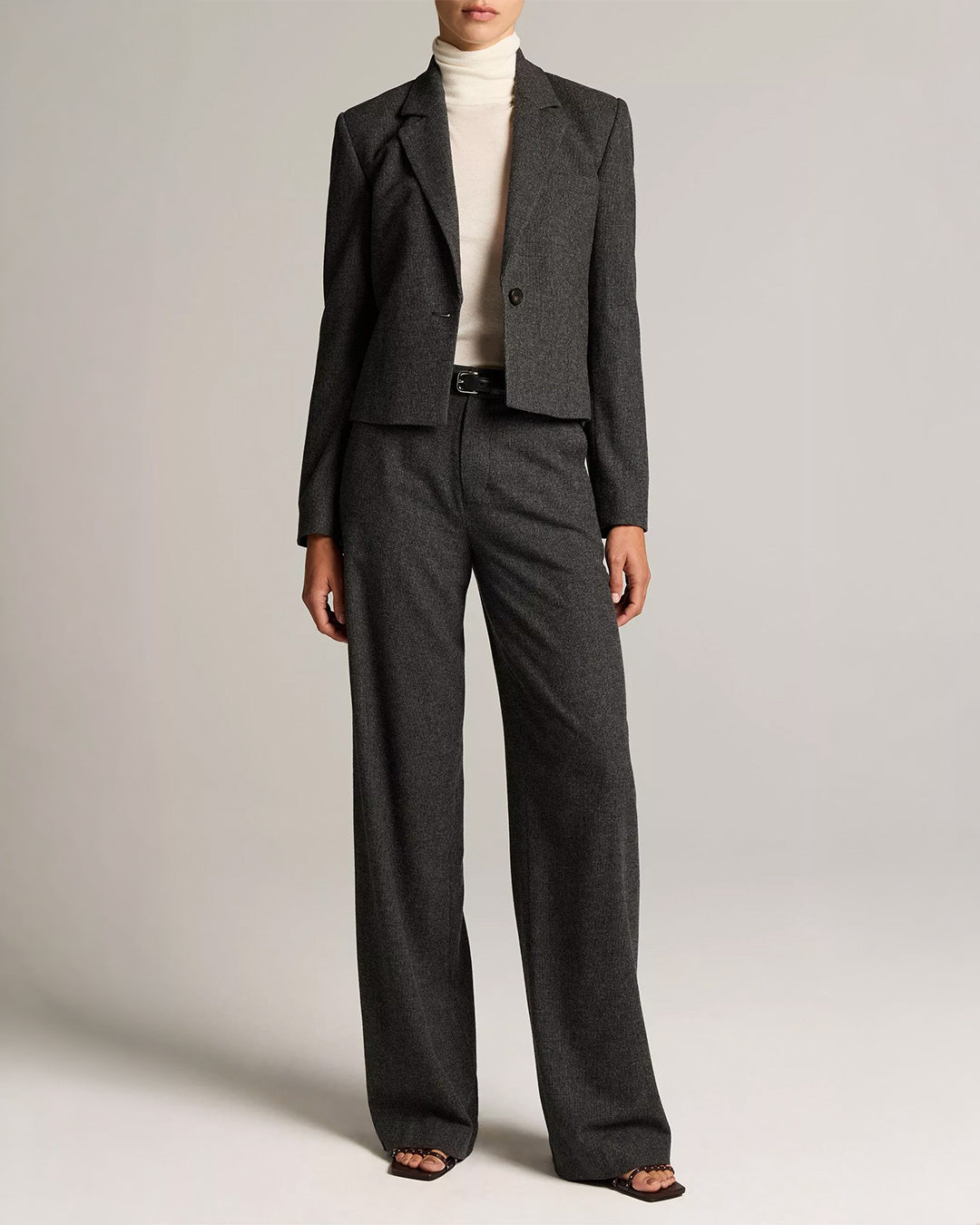 Vince Micro Houndstooth Mid Rise Tailored Wool Wide Leg