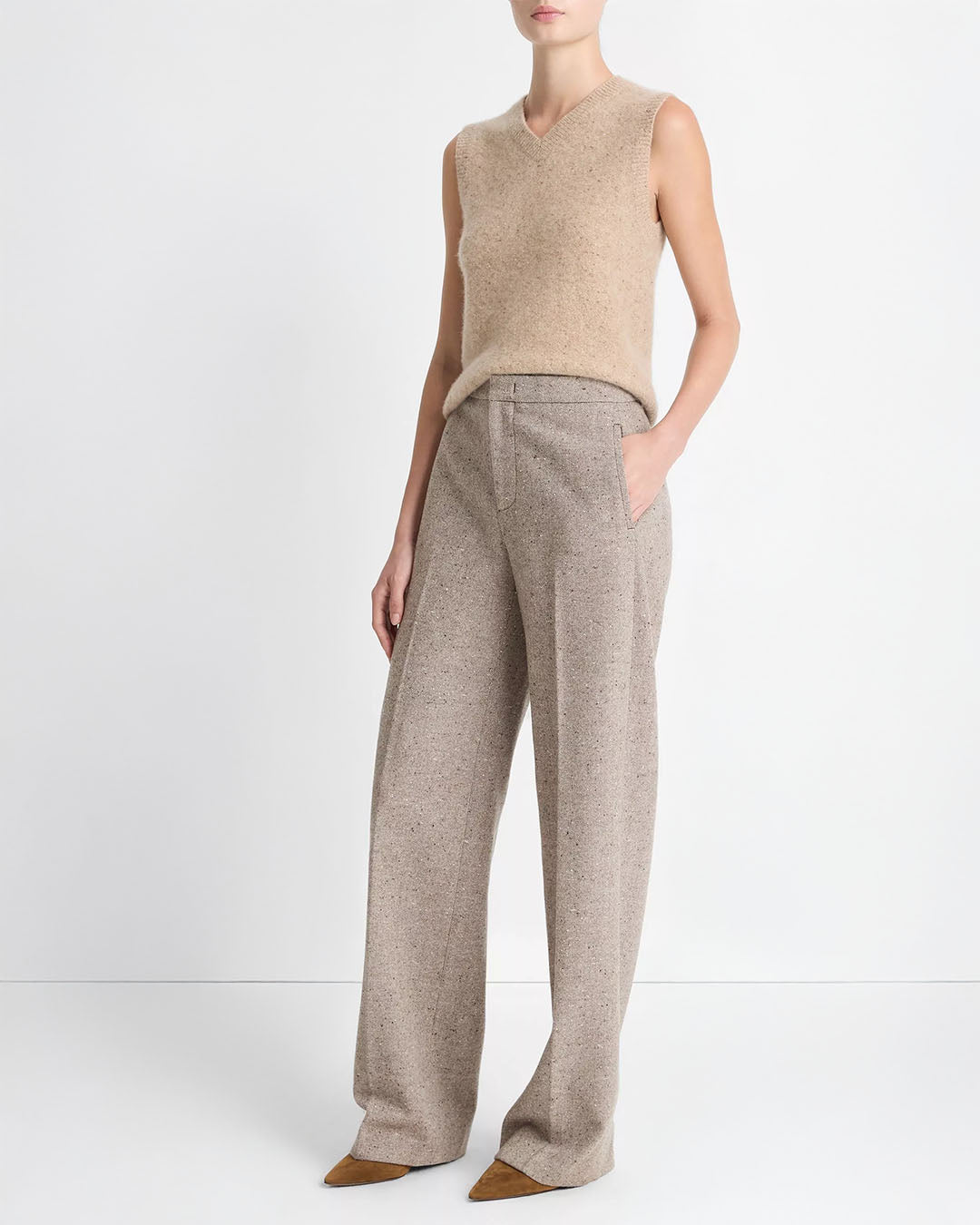 Vince Donegal Wool-Blend Wide-Leg Trouser