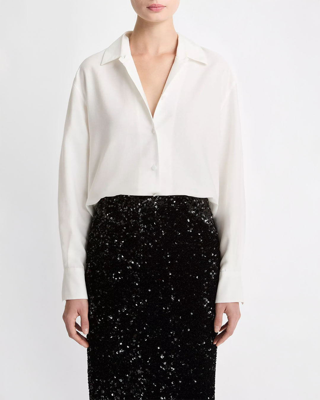 Vince Refined Twill Covered-Button Shirt