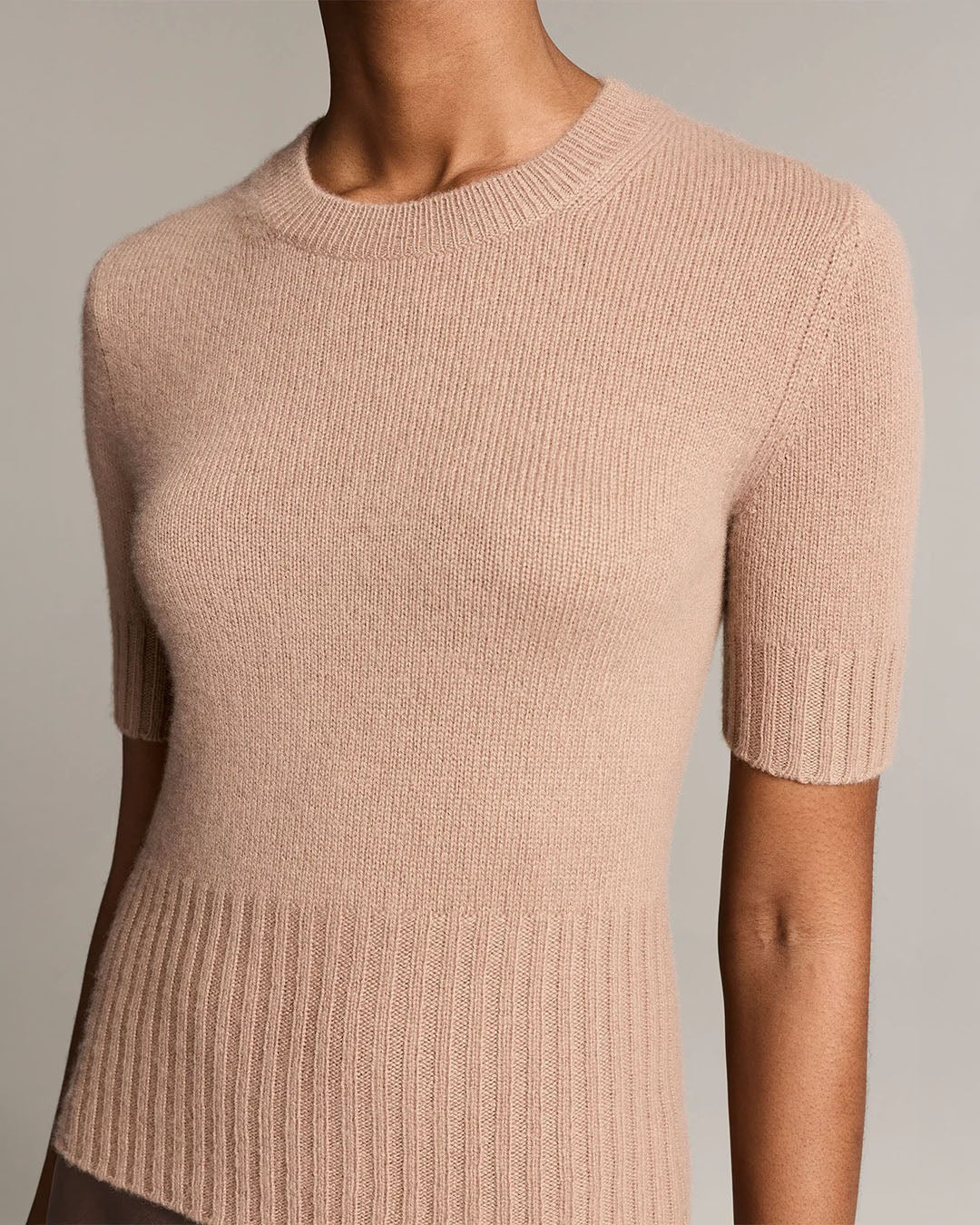 Vince Wool-Cashmere High-Rib Short-Sleeve Sweater