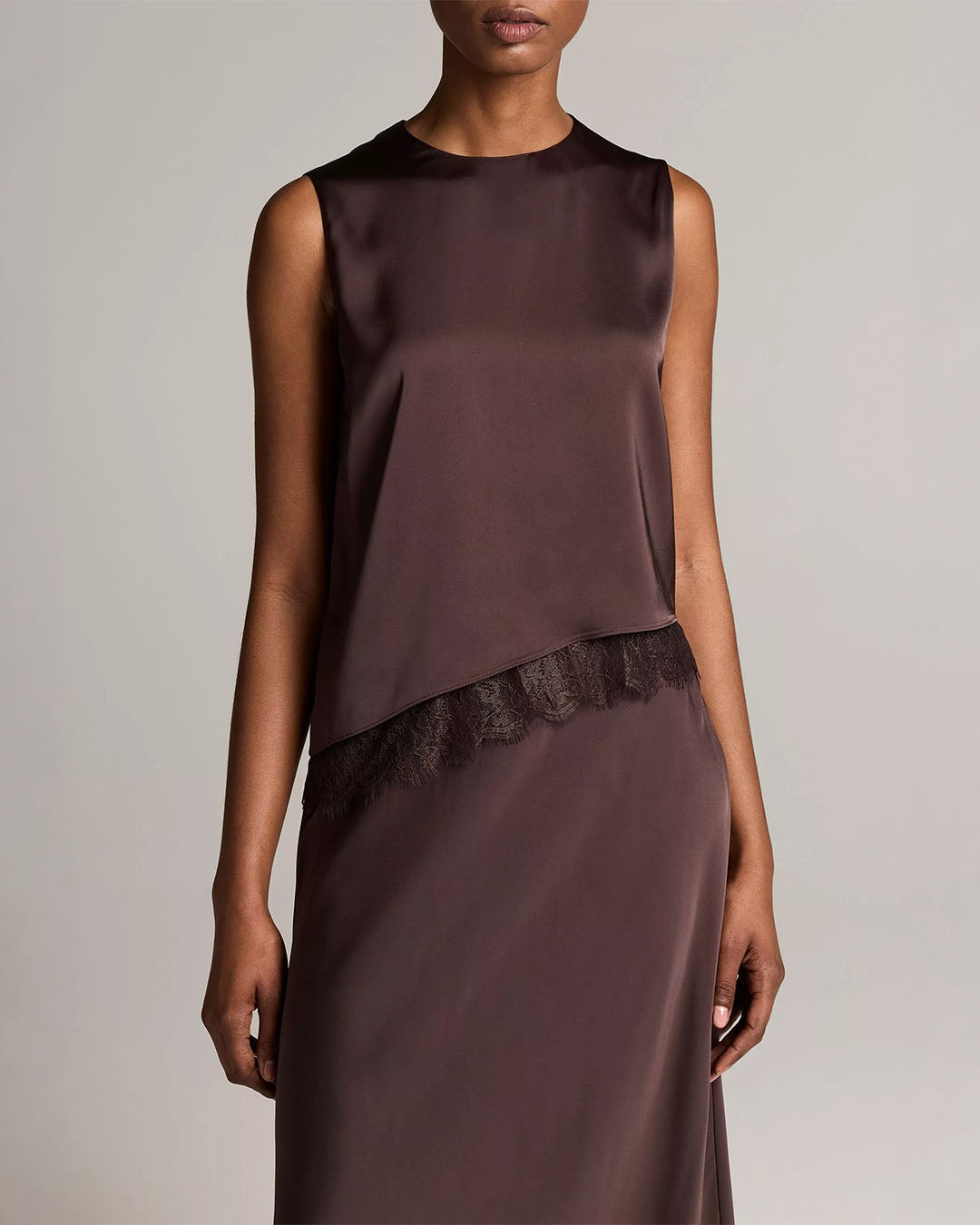 Vince Lace-Trim Satin Asymmetric Shell