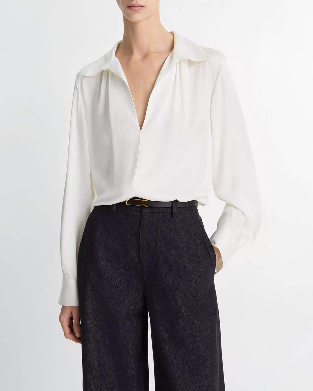 Vince Smocked Silk-Blend Blouse