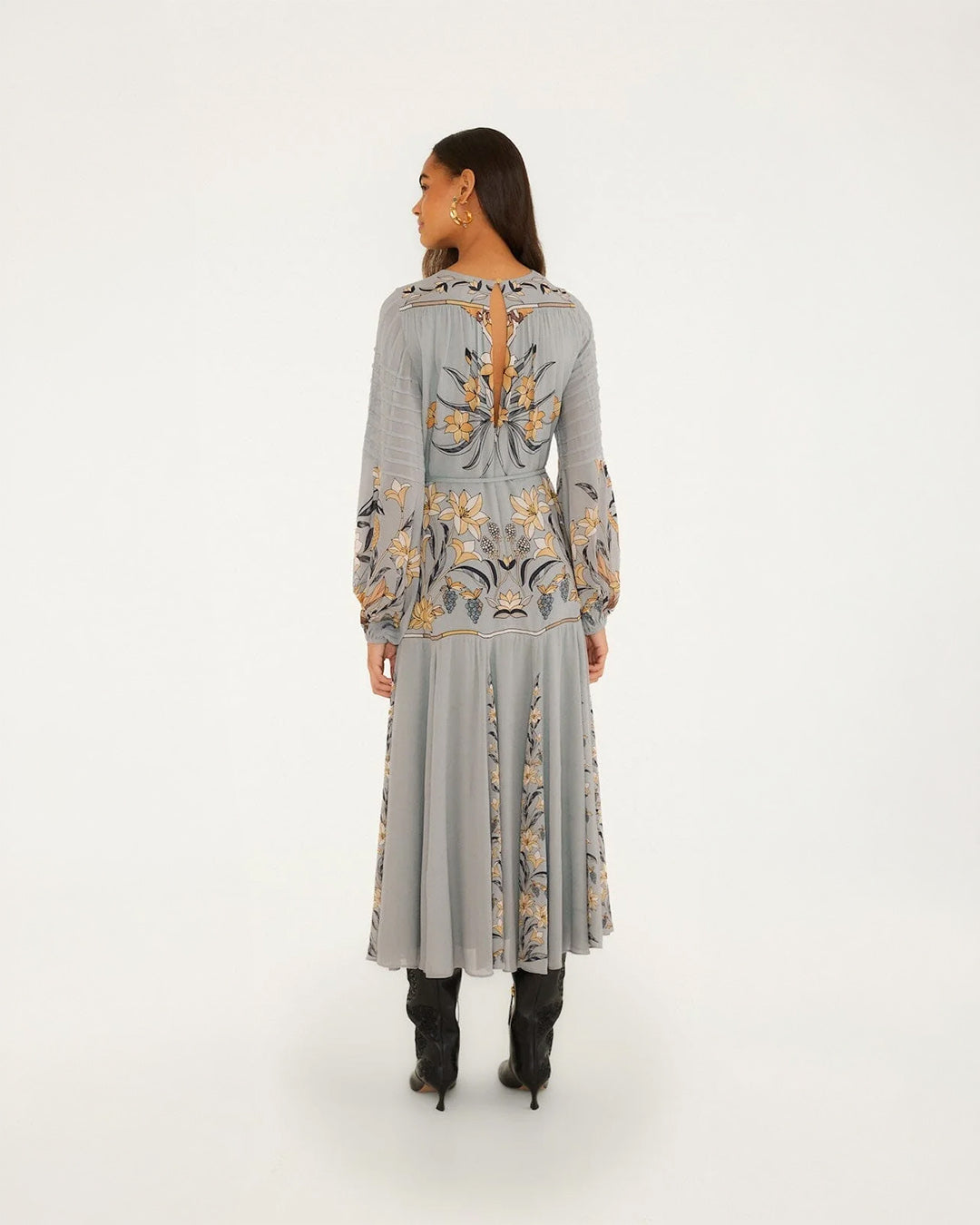 Farm Rio Stained Glass Beauty Long Sleeve Pleated Maxi Dress
