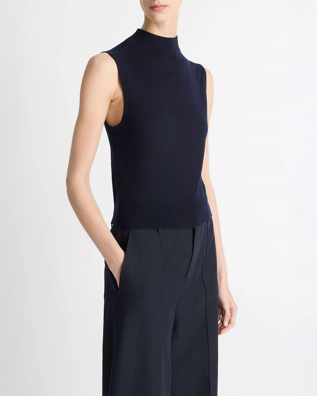 Vince Wool-Blend Sleeveless Mock-Neck