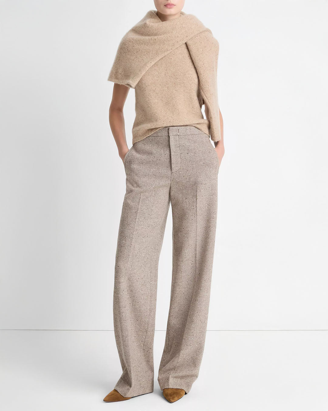 Vince Donegal Wool-Blend Wide-Leg Trouser