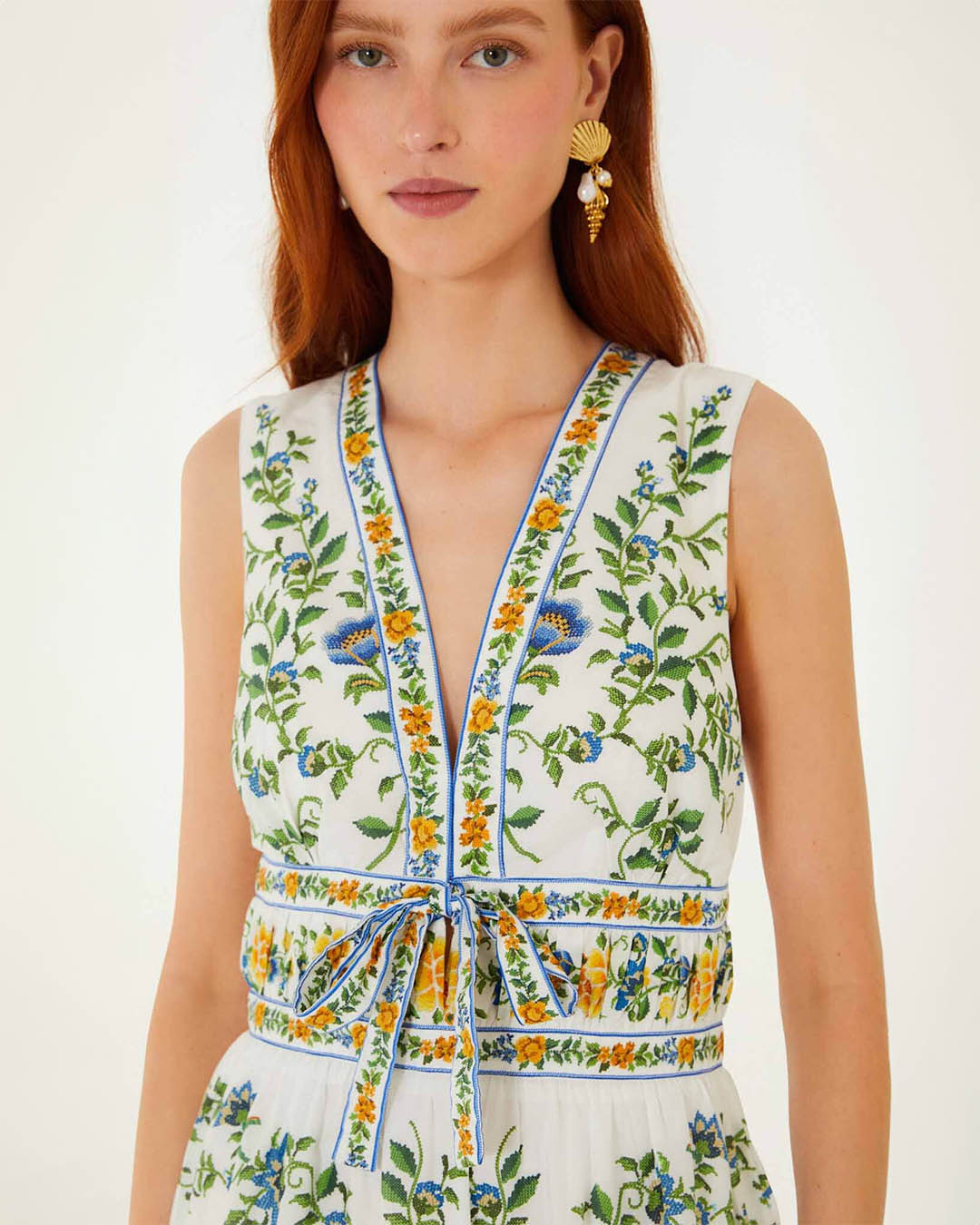 Farm Rio Emily Floral Tapestry Off White Mini Dress