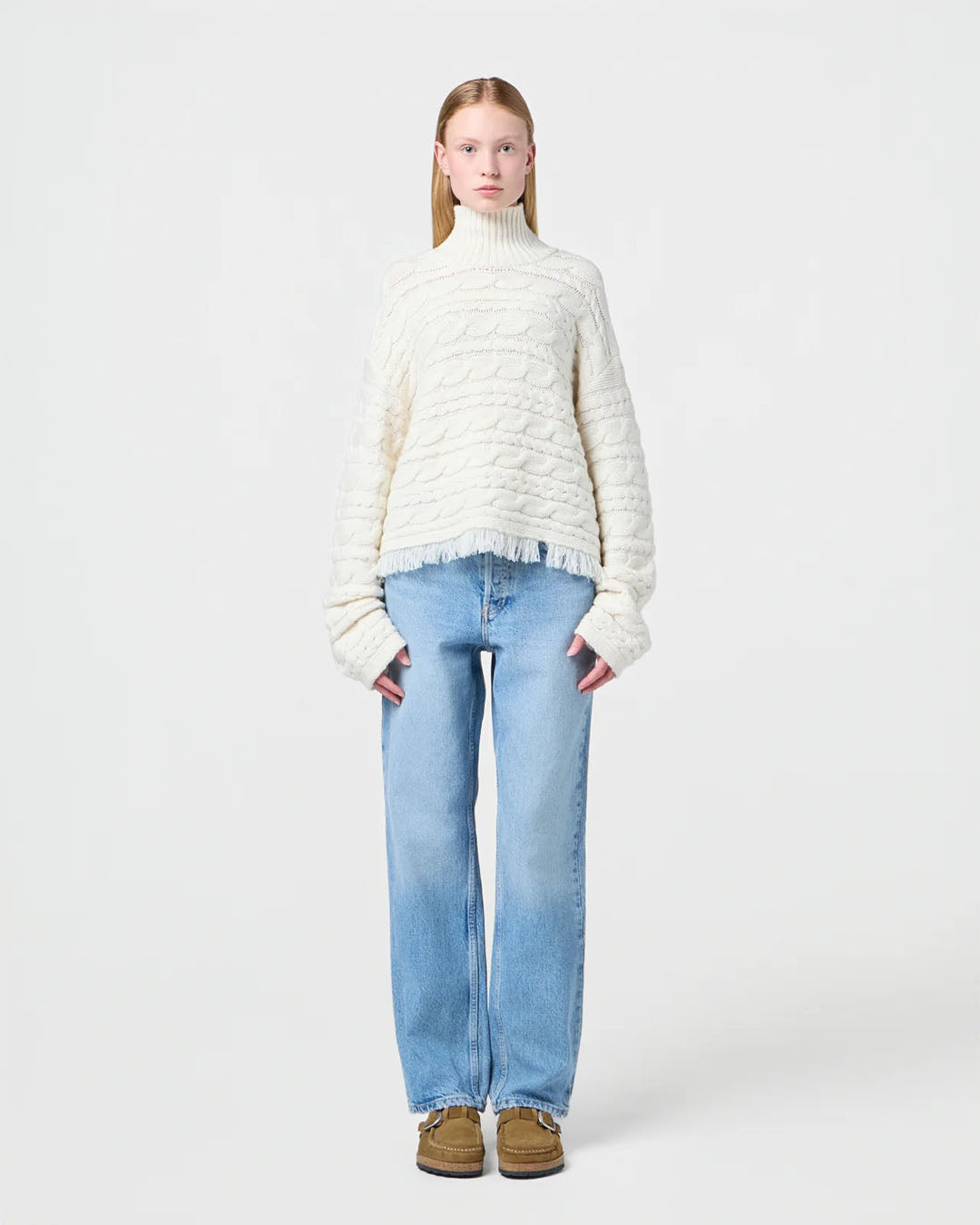Guest In Residence Cropped Cable Turtleneck