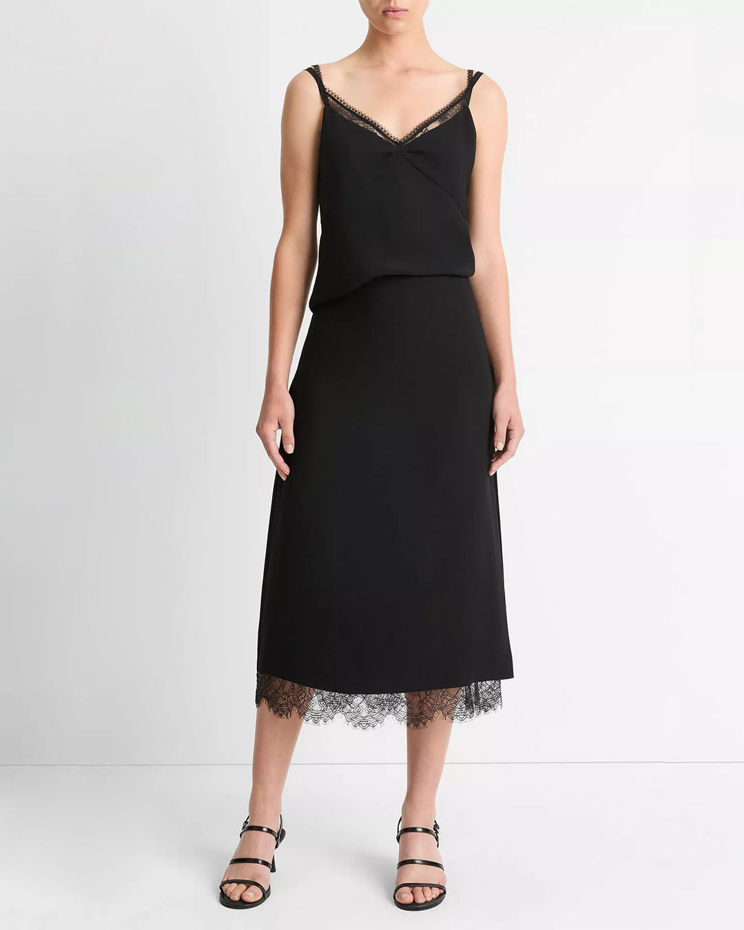 Vince Lace Paneled Straight Skirt