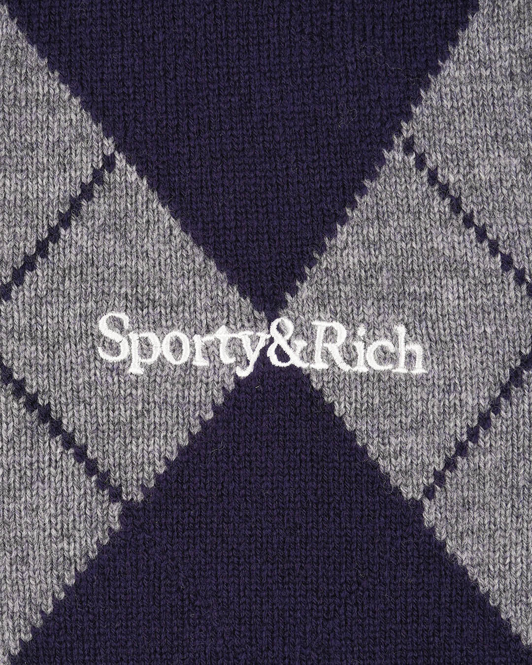 Sporty & Rich Serif Logo Argyle Sweater