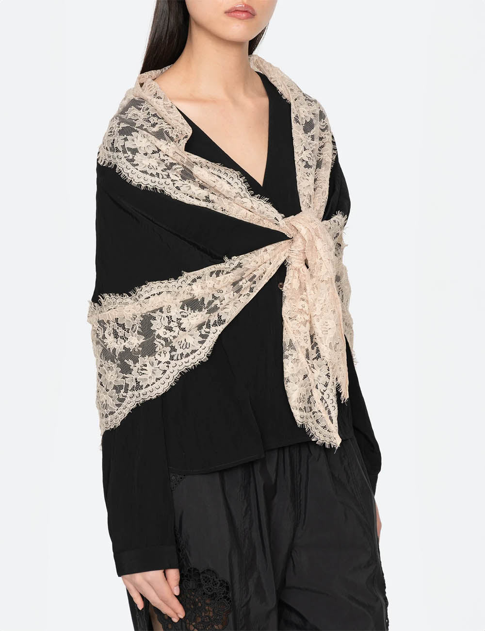 Sea New York Lisette Solid L/SLV Blouse W/Lace Scarf