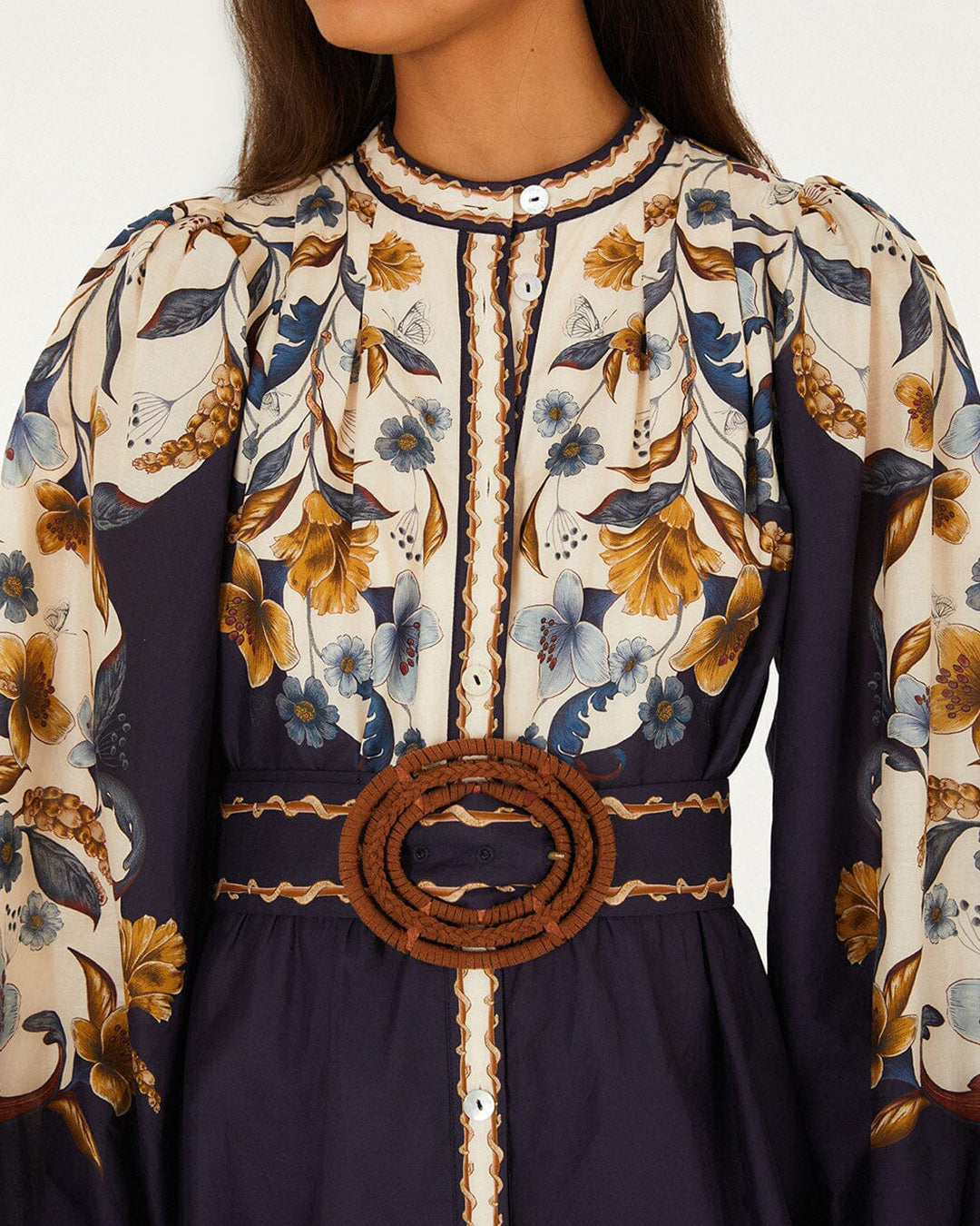 Farm Rio Golden Nature Navy Blue Mini Dress