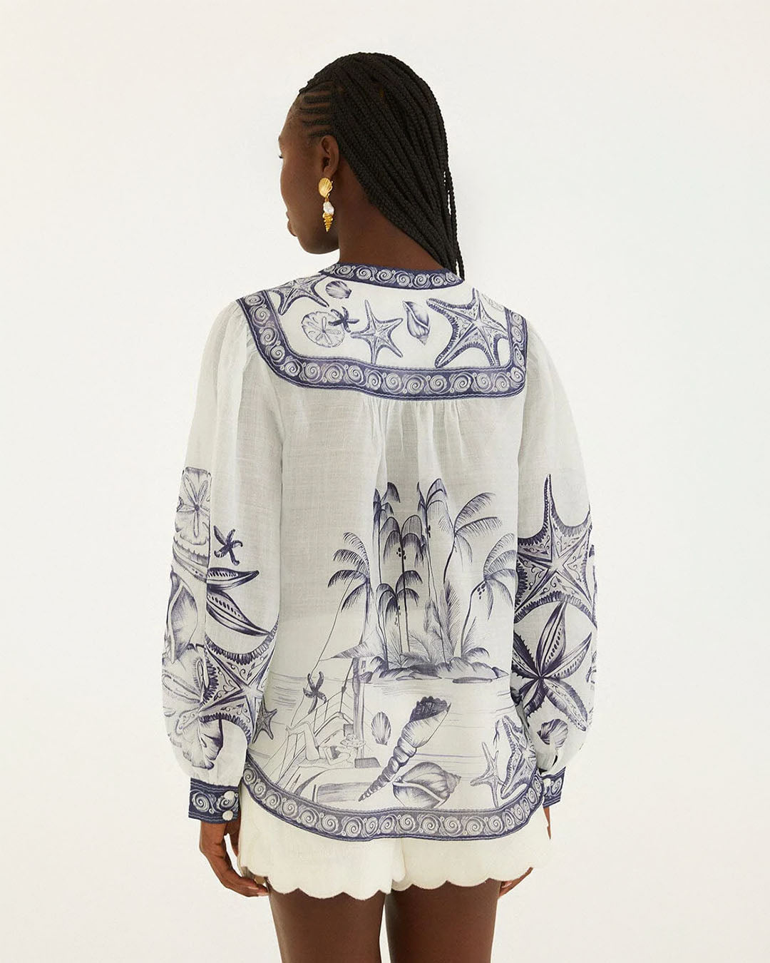 Farm Rio Coast Scarf Long Sleeve Blouse
