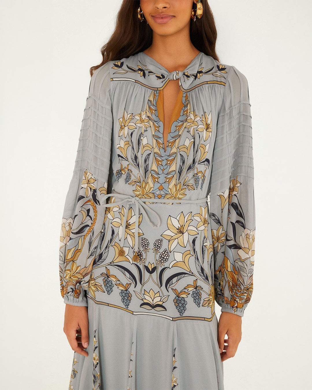 Farm Rio Stained Glass Beauty Long Sleeve Pleated Maxi Dress