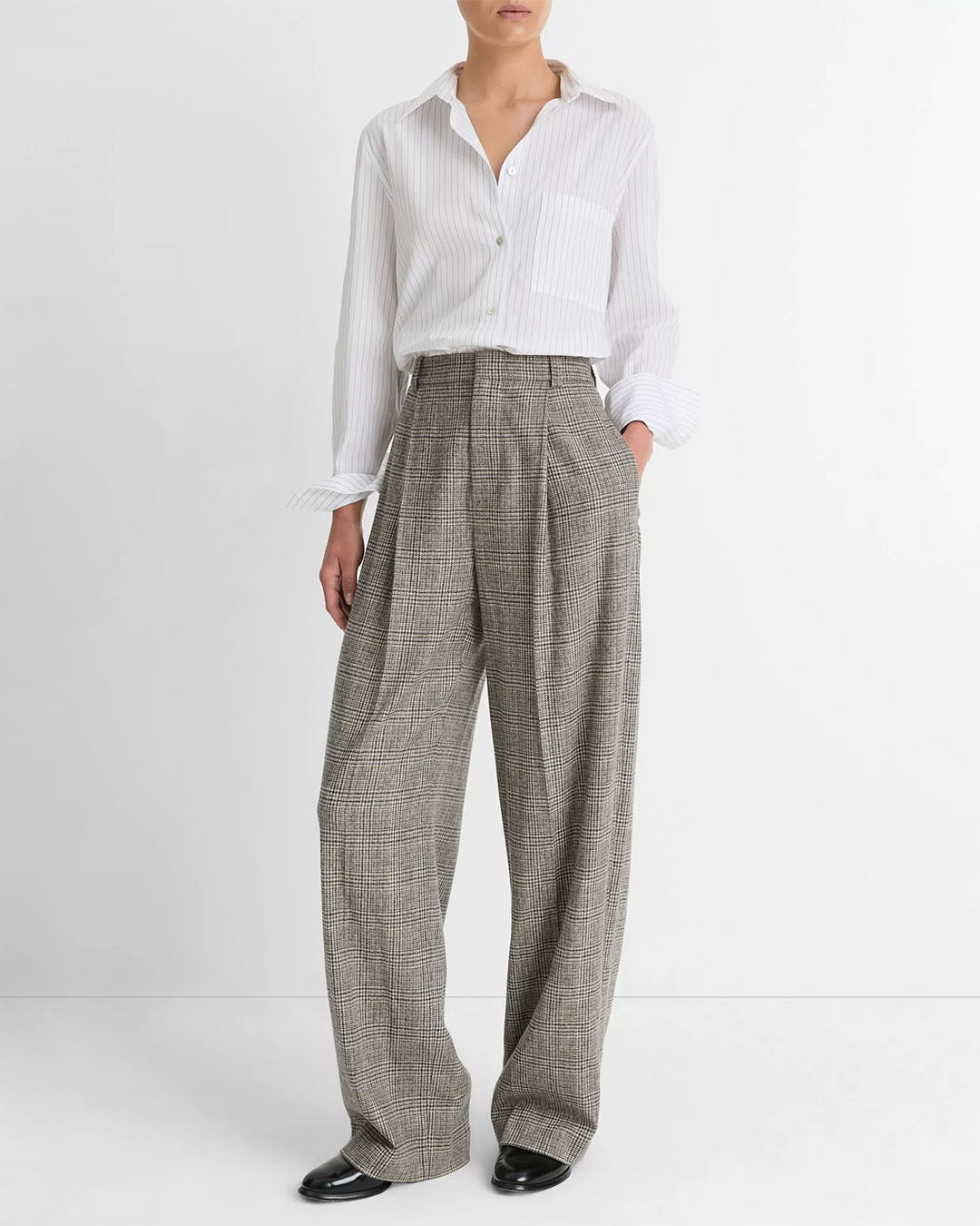 Vince High Rise Wool Blend Plaid Trouser