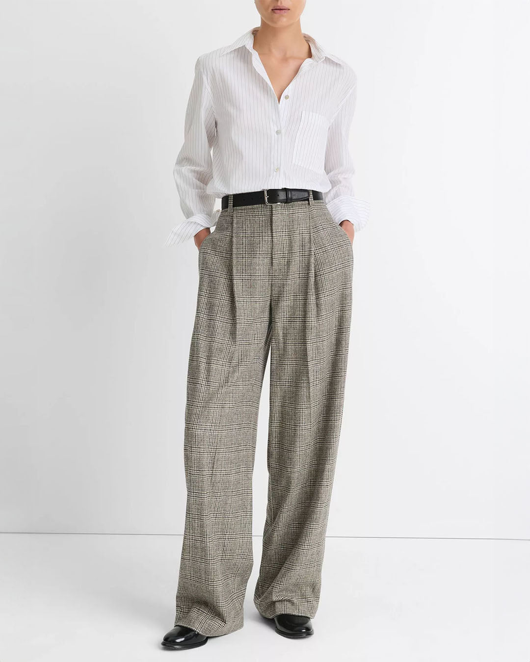 Vince High Rise Wool Blend Plaid Trouser