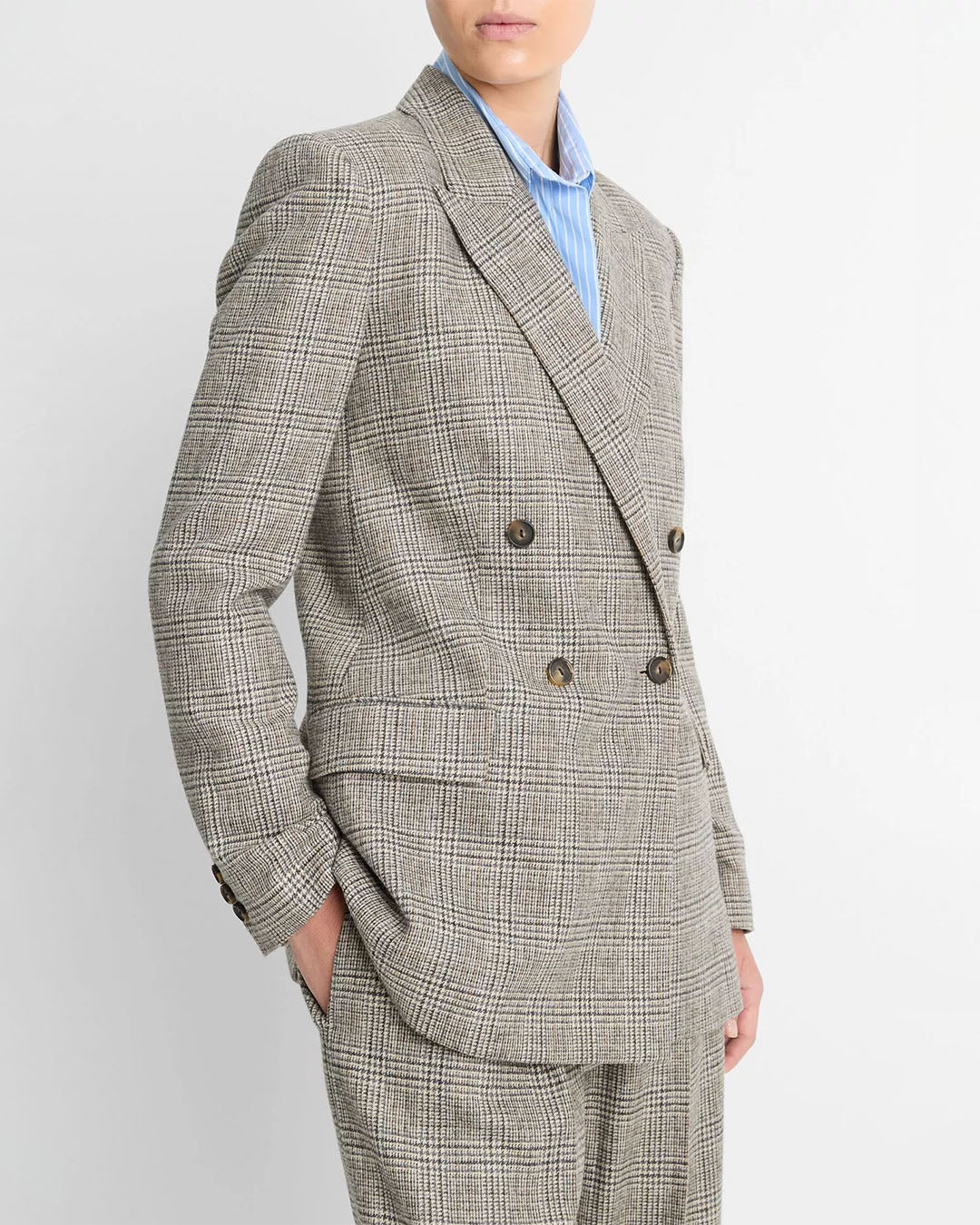 Vince Plaid Double Breasted Blazer