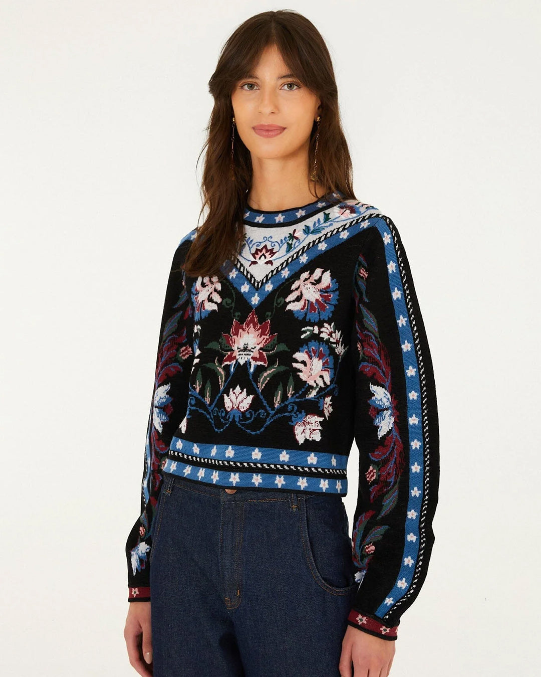 Farm Rio Natalia Burgundy Knit Sweater