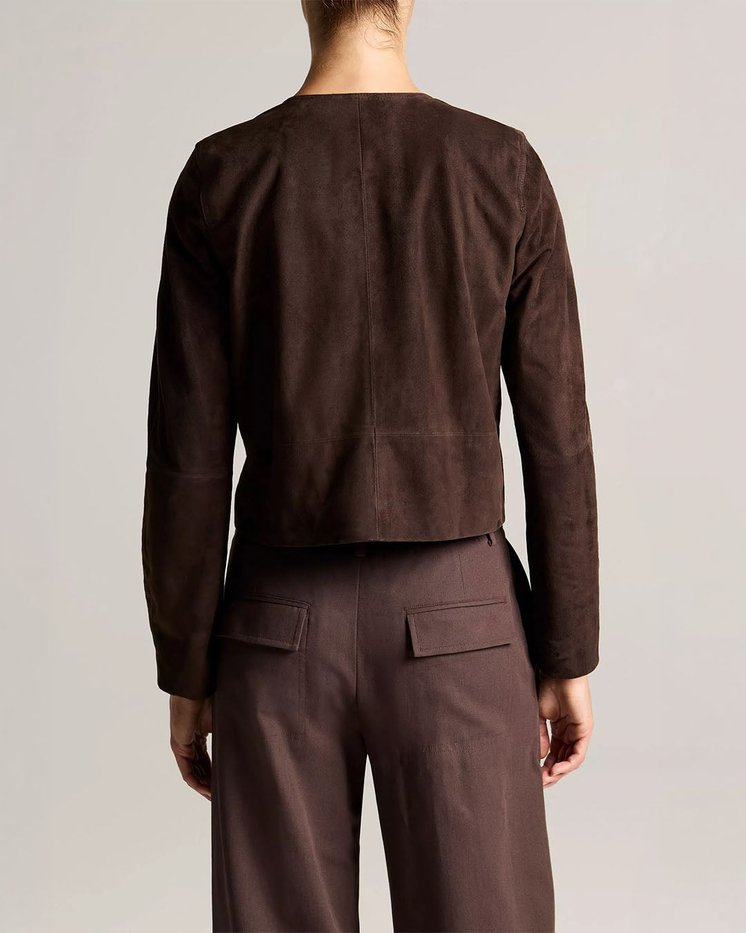 Vince Collarless Cropped Suede Jacket
