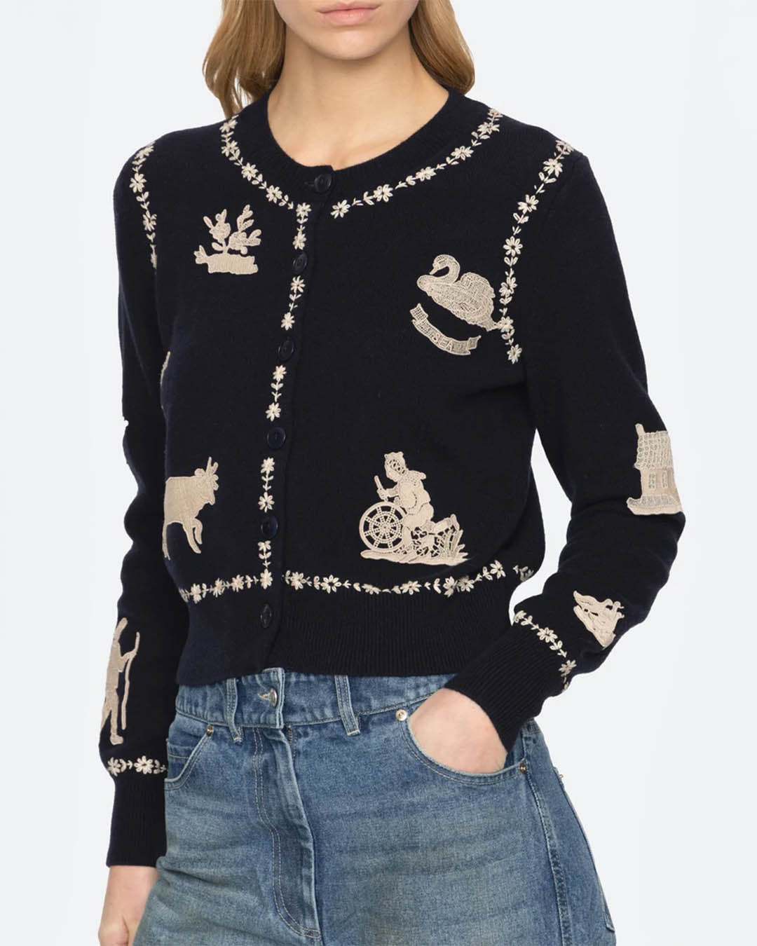 Sea New York Margeurite Lace Patch L/SLV Cardigan