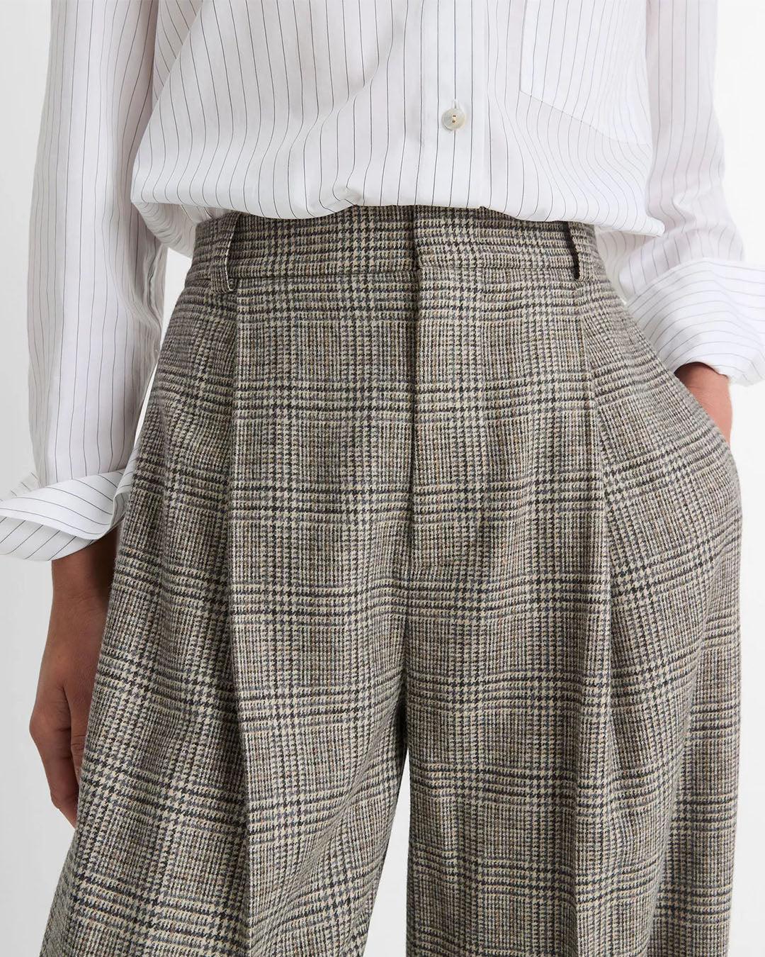 Vince High Rise Wool Blend Plaid Trouser