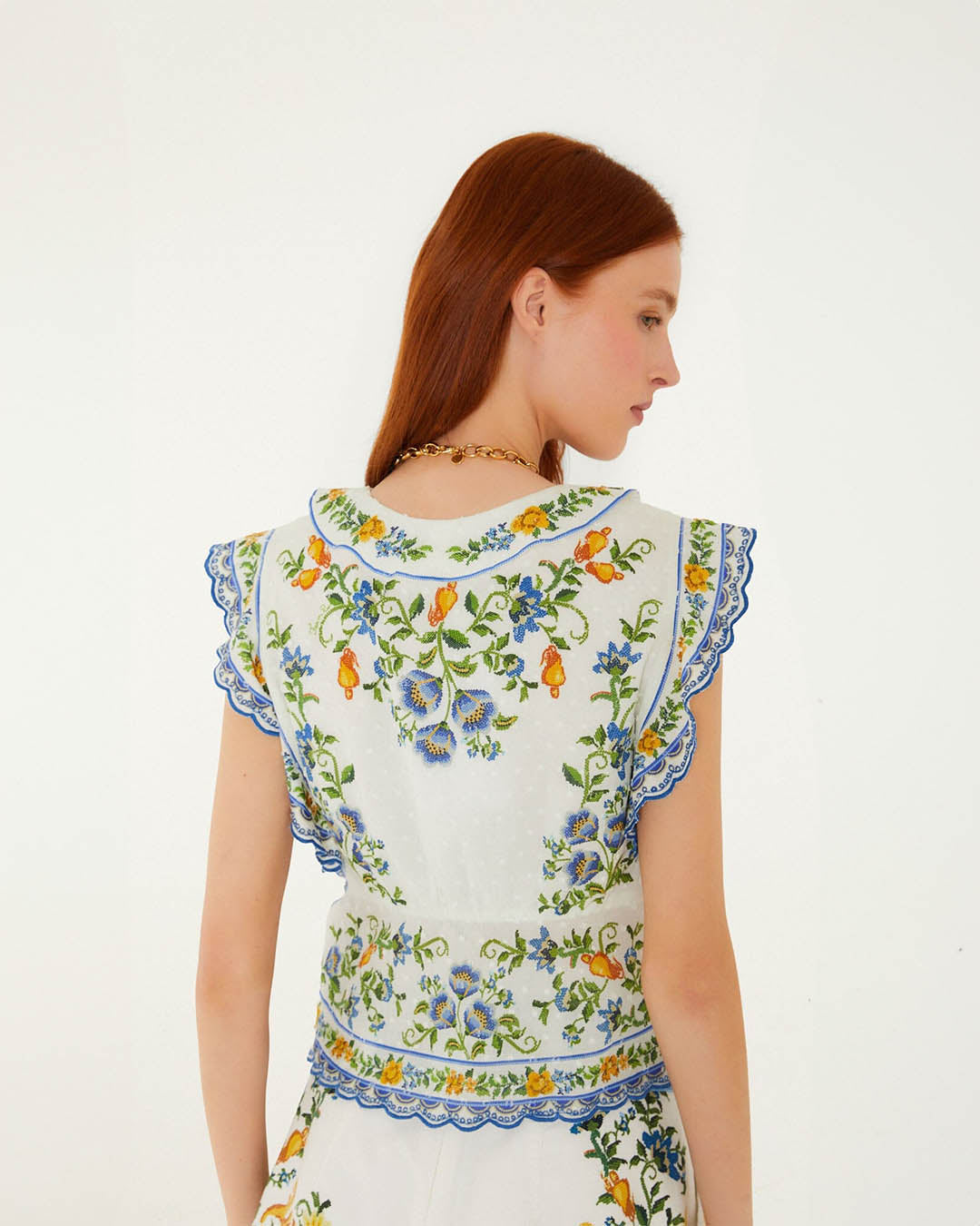 Farm Rio Emily Floral Tapestry Off White Blouse